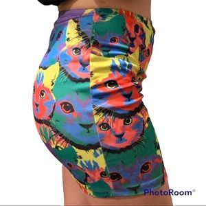 🏷️ Forever 21 Kitty Cat Stretch Warhol Mini Skirt L Large